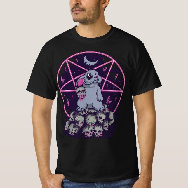 Camiseta Pastel Goth Cute Creepy Bunny And Skull Menhera Wi (Anverso)