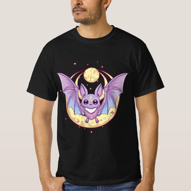 Camiseta Pastel Goth Cute Creepy Crescent Moon Bat Kawaii E (Anverso)