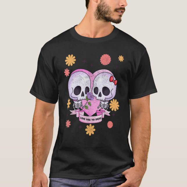 Camiseta Pastel Goth Cute Creepy Skull Skeleton Love you to (Anverso)