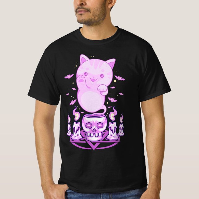 Camiseta Pastel Goth Ghost Cat Boo Halloween Kitten Aesthet (Anverso)