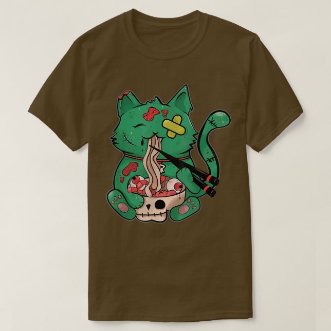 Camiseta Pastel Goth Kawaii Creepy Cat Eating Ramen Noodles (Diseño del anverso)