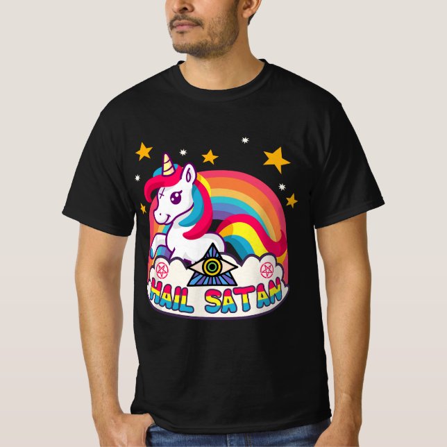 Camiseta Pastel Goth Kawaii Rainbow Hail Satan Unicorn Deat (Anverso)