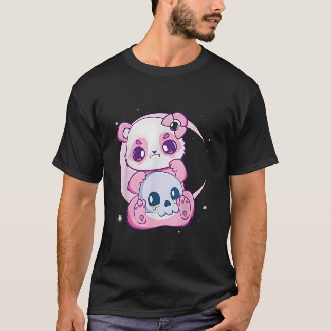 Camiseta Pastel Goth Panda And Skulls Creepy Anime Ga (Anverso)