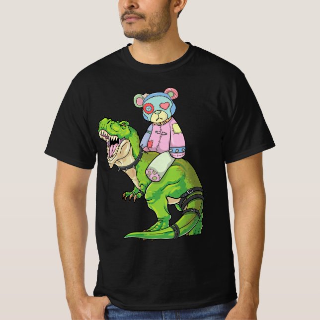 Camiseta Pastel Goth Teddy Bear Riding Dinosaur T Rex Japan (Anverso)