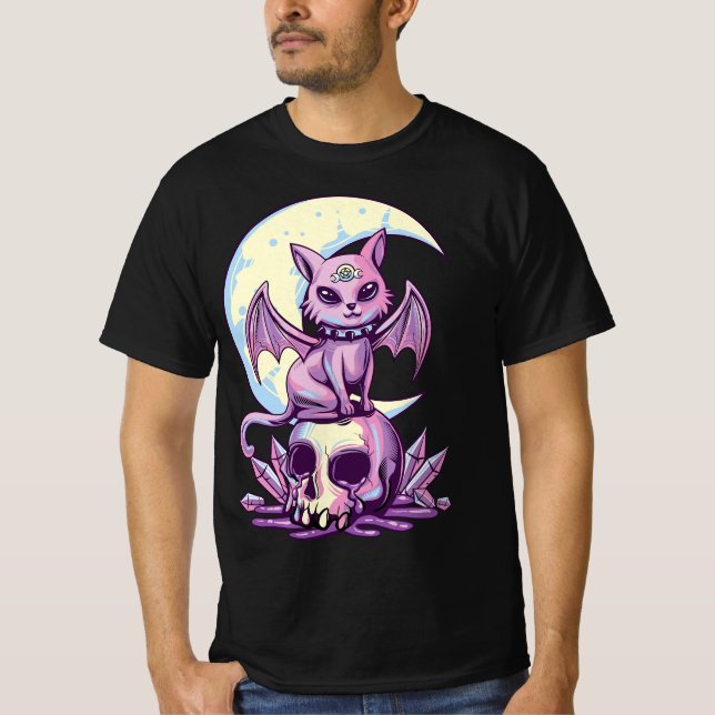 Camiseta Pastel Goth Wiccan Cat Cute Creepy Witchy Cat and  (Anverso)