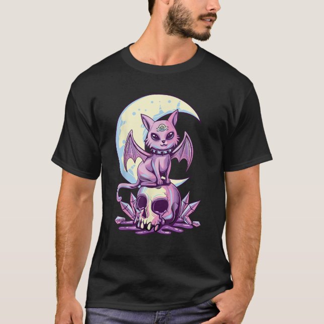 Camiseta Pastel Goth Wiccan Cat Cute Creepy Witchy Cat and  (Anverso)