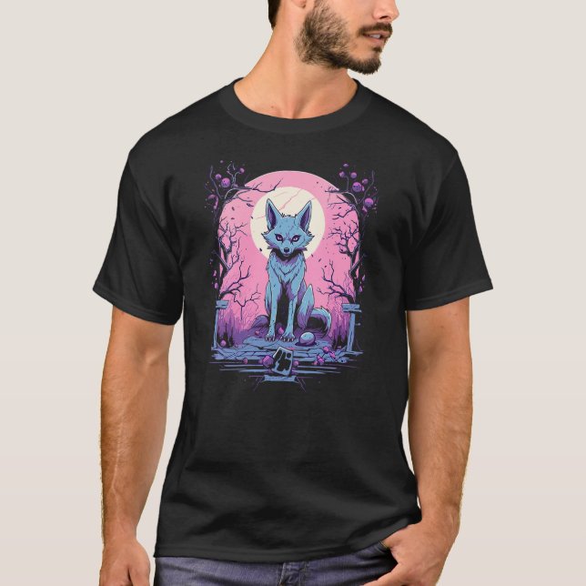 Camiseta Pastel Goth Wolf Kawaii Cute Creepy Halloween Anim (Anverso)