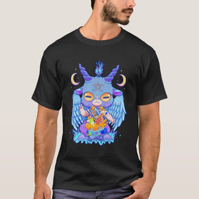 Camiseta Pastel Gótico Baphomet Ramen Noodles Japón Comida  (Anverso)