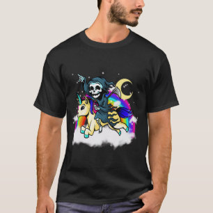 Camiseta Pastel Gótico Estética Grim Reaper Unicorn Ride Sa