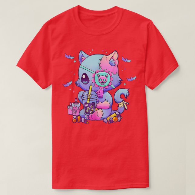 Camiseta Pastel Gótico Estética Kawaii Gato espeluznante Bo (Diseño del anverso)