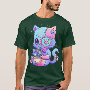 Camiseta Pastel Gótico Estético Kawaii Creepy gato comiendo