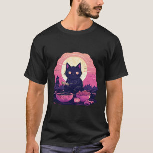 Camiseta Pastel Gótico Estético Kawaii Creepy gato comiendo