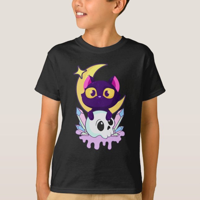Camiseta Pastel Gótico Moon Wiccan Animal Cat Skull (Anverso)