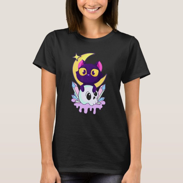 Camiseta Pastel Gótico Moon Wiccan Animal Cat Skull (Anverso)