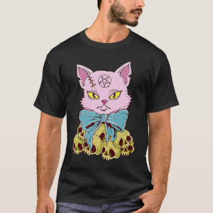 Camiseta Pastel Gótico Scary Demon Cat y Skull