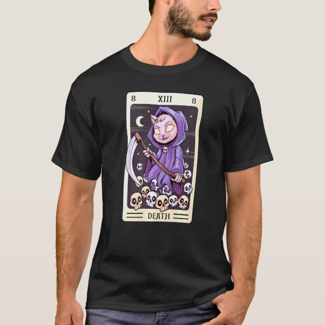 Camiseta Pastel Gótico Tarot Card The Death Grim Reaper Cat (Anverso)