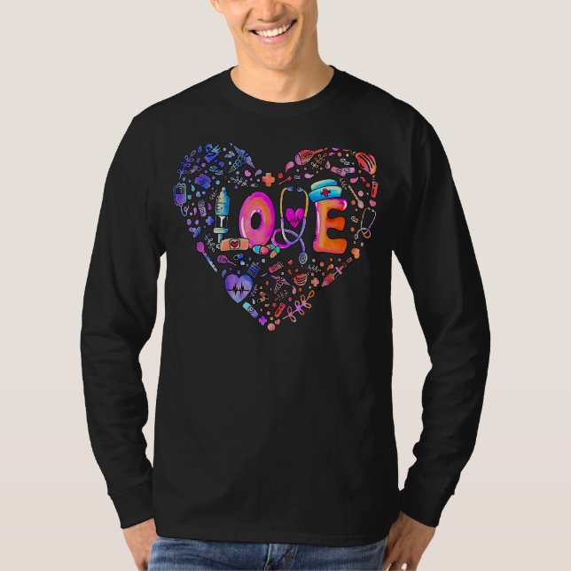 Camiseta Pastel Heart Love Enfermeras Herramientas Médicas  (Anverso)