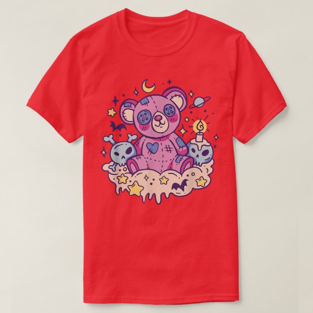 Camiseta Pastel Nu Gótico Kawaii Teddy Oso Sombrío Hombres  (Diseño del anverso)