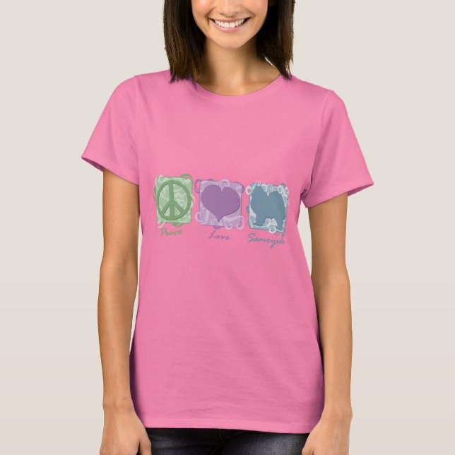 Camiseta Pastel Paz, Amor y Samoyeds (Anverso)