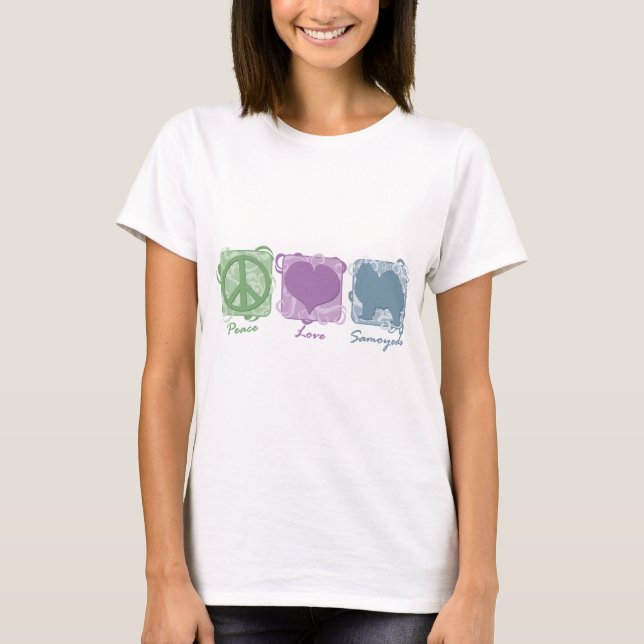 Camiseta Pastel Paz, Amor y Samoyeds (Anverso)