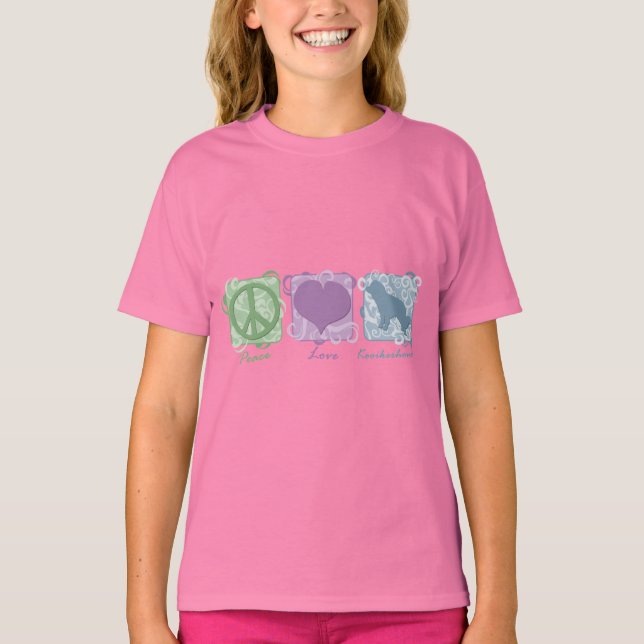 Camiseta Pastel Peace, Love y Kooikerhondjes Child's (Anverso)
