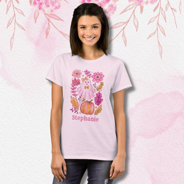Camiseta Pastel Pink Halloween Ghost with Custom Name (Subido por el creador)