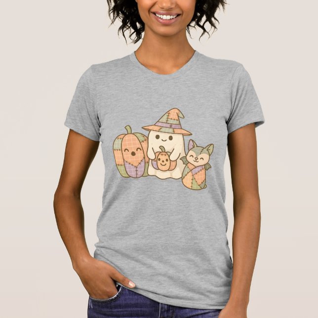 Camiseta Pastel Plaid Halloween Friends T-Shirt, Cute Ghost (Anverso)