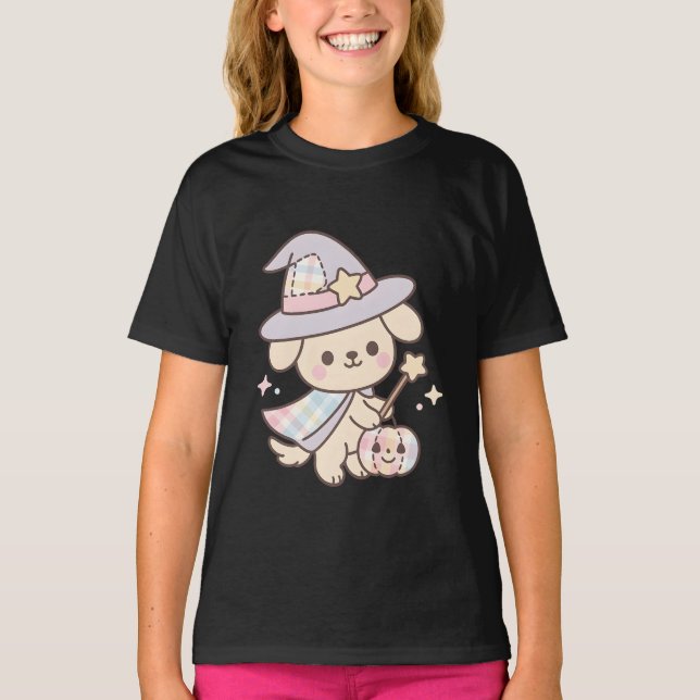 Camiseta Pastel Puppy Witch Kids T-Shirt | Cute Kawaii (Anverso)