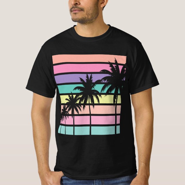 Camiseta Pastel Retro Palm Tree, Palm Tree Beach  (Anverso)