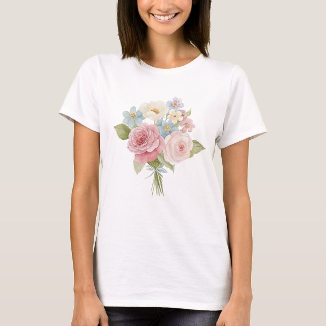 Camiseta Pastel Rose and Wildflower Watercolor Bouquet (Anverso)
