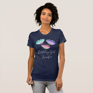 Camiseta Pastel Watercolor Butterflies Chica de cumpleaños