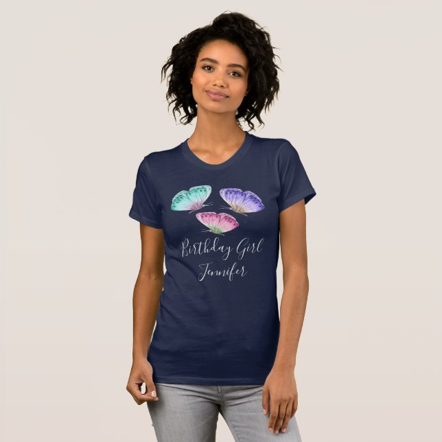 Camiseta Pastel Watercolor Butterflies Chica de cumpleaños (Anverso completo)