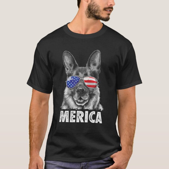 Camiseta Pastor Alemán 4 De Julio Merica Hombres Mujeres Am (Anverso)