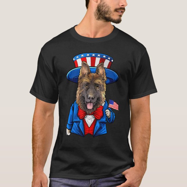 Camiseta Pastor Alemán 4 De Julio Perro Estadounidense (Anverso)