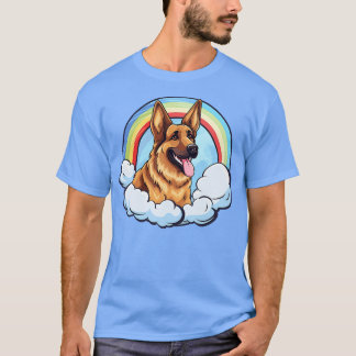 Camiseta Pastor Alemán Abarcado Nube Arcoiris Kawaii Perro 