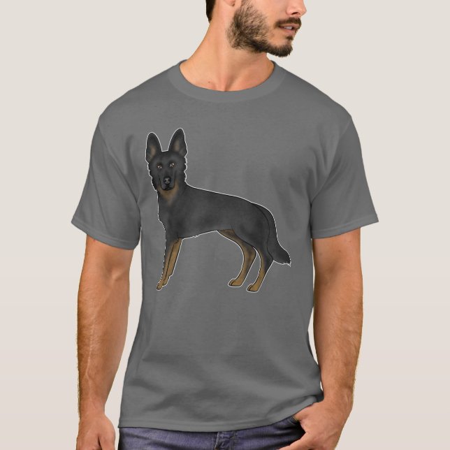 Camiseta Pastor Alemán Bi-Negro GSD Perro Cute Perro Carica (Anverso)