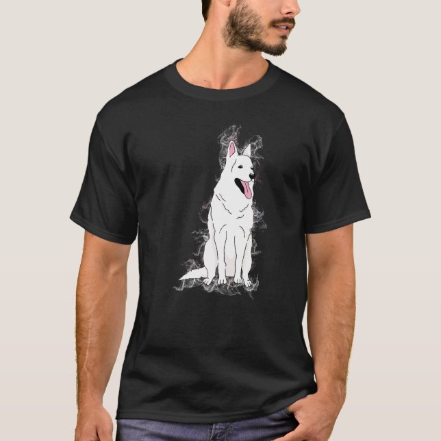 Camiseta Pastor Alemán Blanco Ciencia Protón Salpicadura de (Anverso)