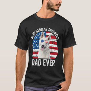Camiseta Pastor Alemán Blanco Hombre Papá Bandera Americana
