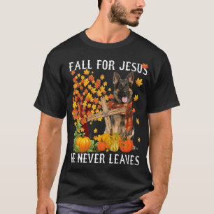 Camiseta Pastor Alemán Cae Otoño Por Jesús Nunca Lea