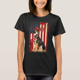Camiseta Pastor Alemán Casco Bombero Bandera Americana V