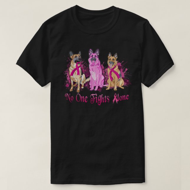 Camiseta Pastor Alemán Cinta Rosa Cinta Cáncer de Mama (Diseño del anverso)