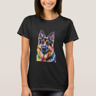 Camiseta Pastor Alemán Colorido Estilo de Salpicadura de Ac