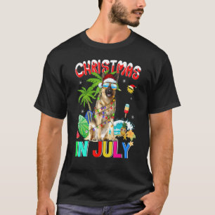 Camiseta Pastor Alemán Con Gafas De Sol Sombrero De Santa N