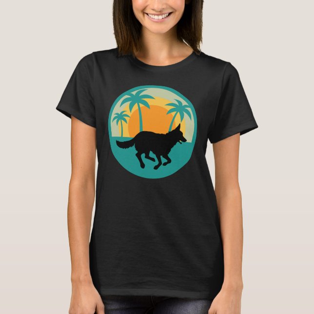 Camiseta Pastor alemán corriendo Silhouette Blue Palm Trees (Anverso)