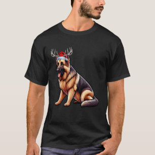 Camiseta Pastor Alemán De Navidad Sombrero De Santa Reno Fi