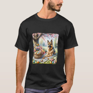Camiseta Pastor Alemán Disfrutando de un Pícnic con Huevo F