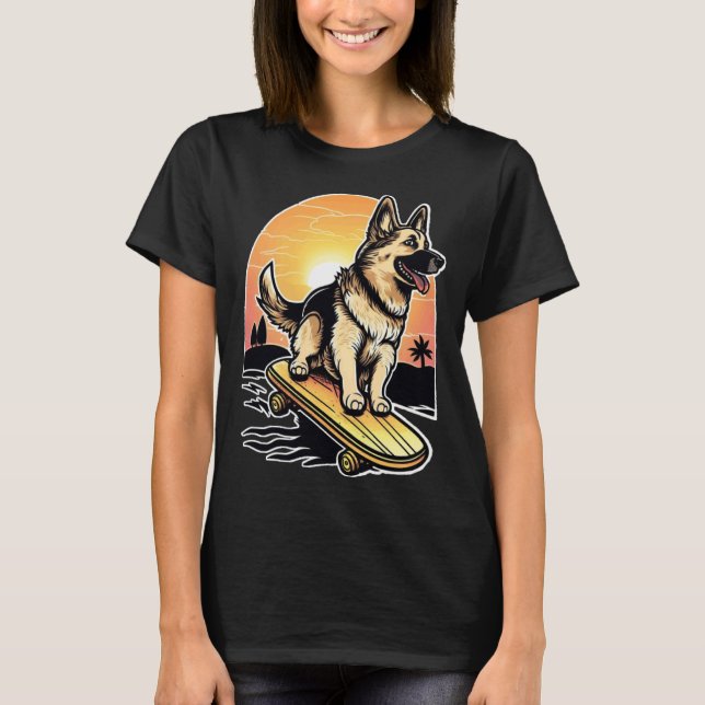 Camiseta Pastor alemán en monopatín (Anverso)