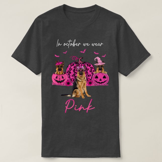Camiseta Pastor Alemán En Octubre Usamos Halloween Rosa  (Diseño del anverso)
