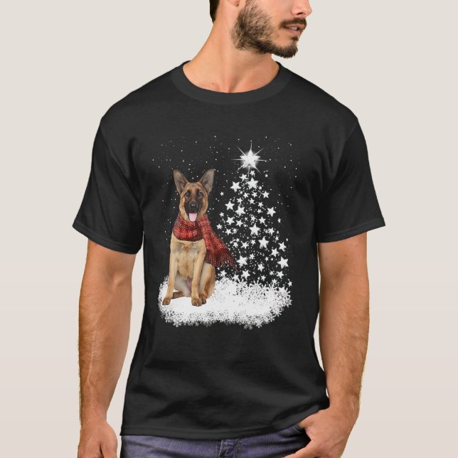 Camiseta Pastor Alemán Encendiendo Árbol De Navidad De Niev (Anverso)