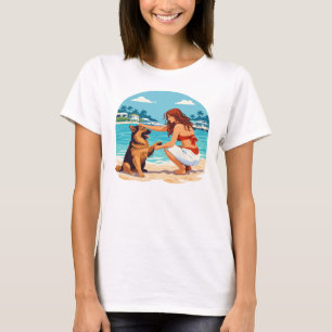 Camiseta Pastor Alemán Feliz Y Mujer Creando Un Vínculo En